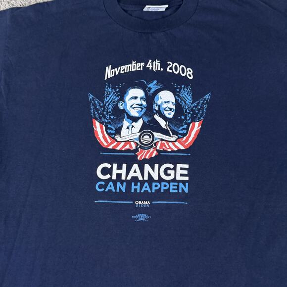 Obama Biden Shirt Mens XL Blue 2008 Election Change Can Happen Bayside Tee - Picture 3 of 11